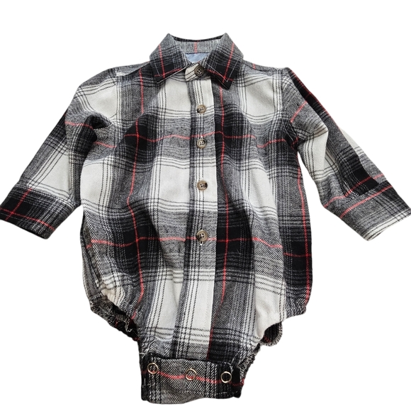 Nwot Sovereign Code Boys Black/Red/White/Gray Plaid Flannel Collared Onsie - Picture 7 of 16